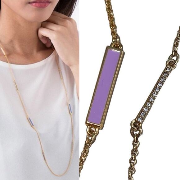 Kate Spade Purple Raising the Bar Gold Chain Long Necklace Pave Crystals - Picture 7 of 9